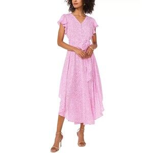 Vince Camuto Women's Printed Flutter-Sleeve Handkerchief Dress Violet Bluch L